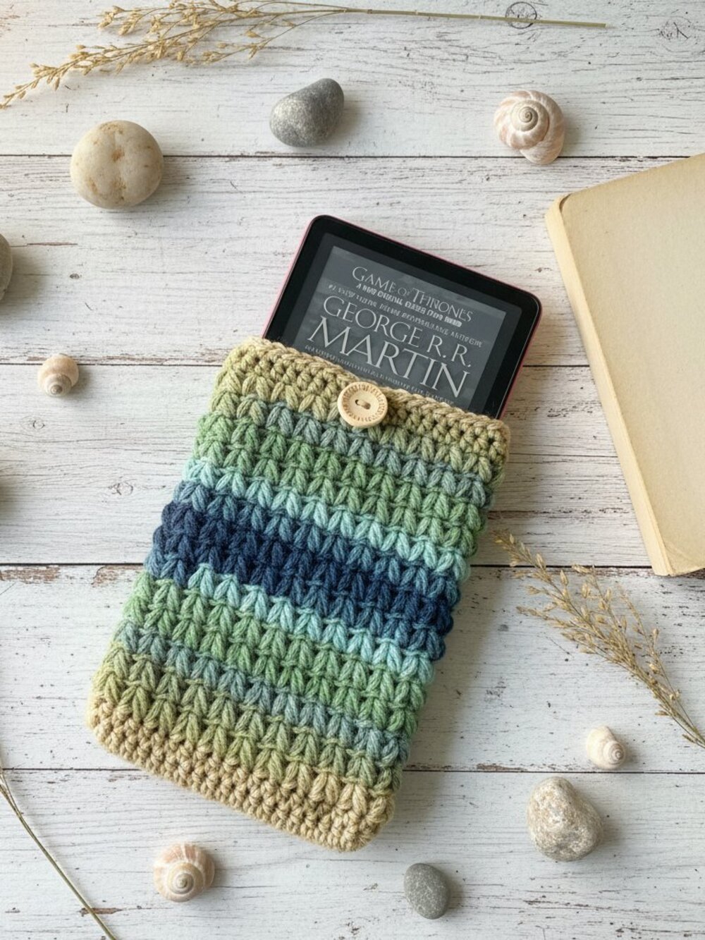 Kindle Paperwhite Sleeve — Sandy Shore Crochet E-Reader & Paperback Cover